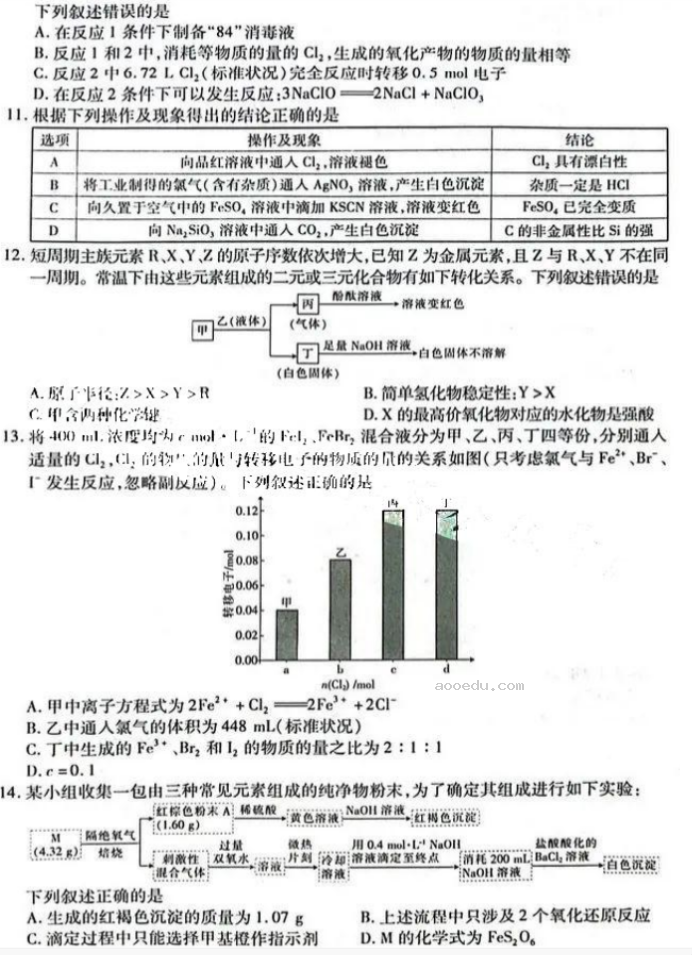 江西稳派2024高三10月联考化学试题及答案解析