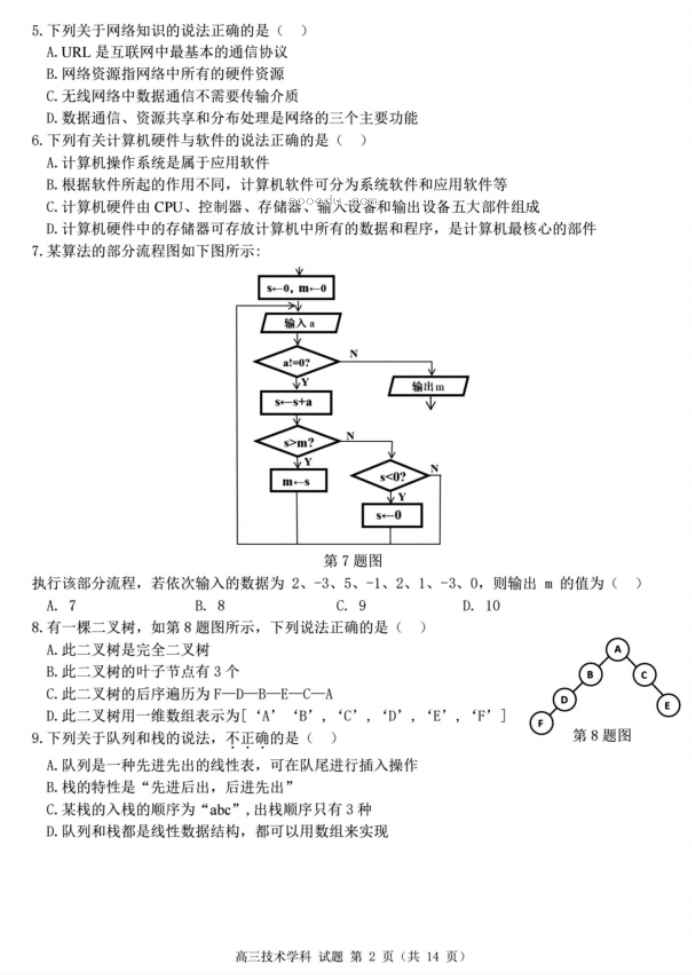 浙南名校联盟2024高三第一次联考技术试题及答案解析