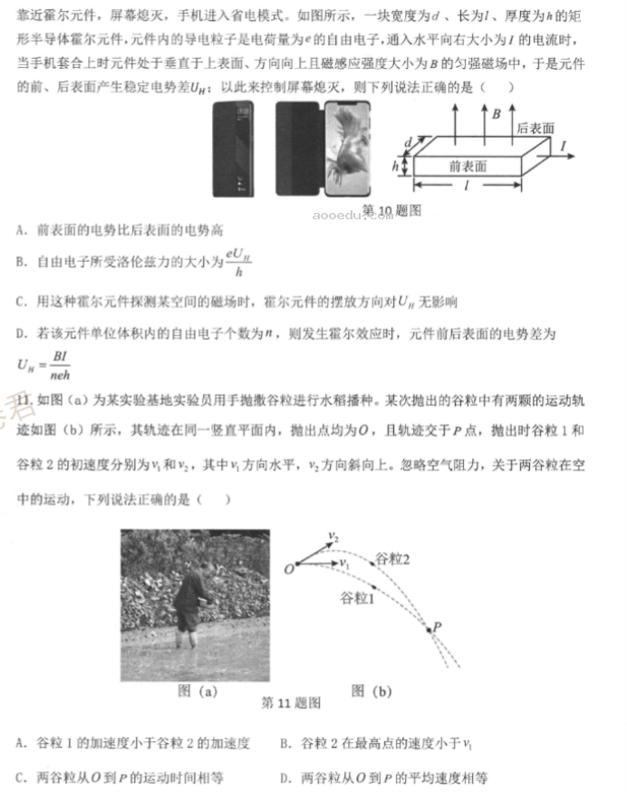 2024浙江强基联盟高三10月联考物理试题及答案解析