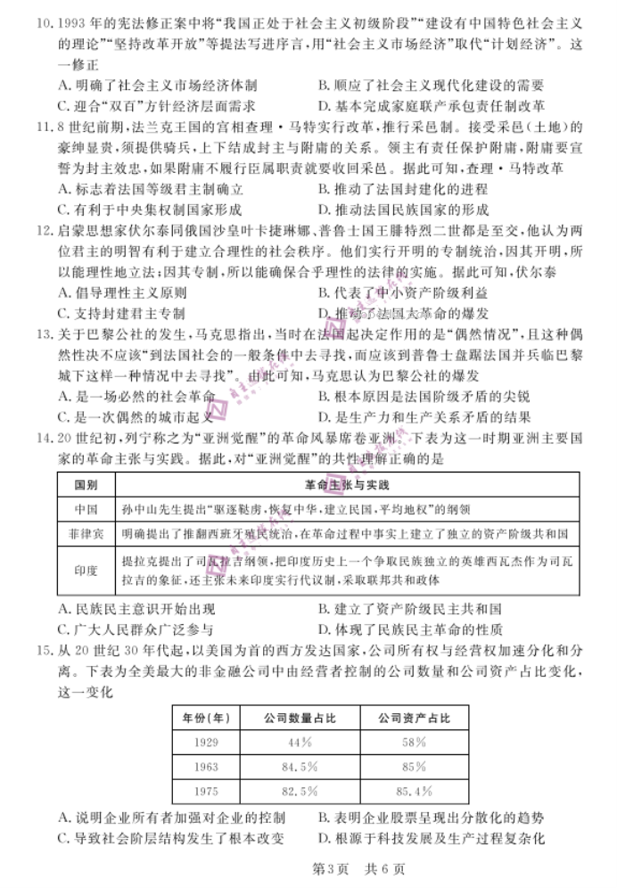 安徽省皖东智校协作联盟2024高三10月联考历史试题及答案