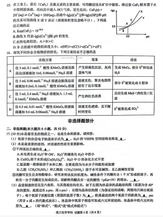 天域全国名校协作体2024高三10月联考化学试题及答案解析