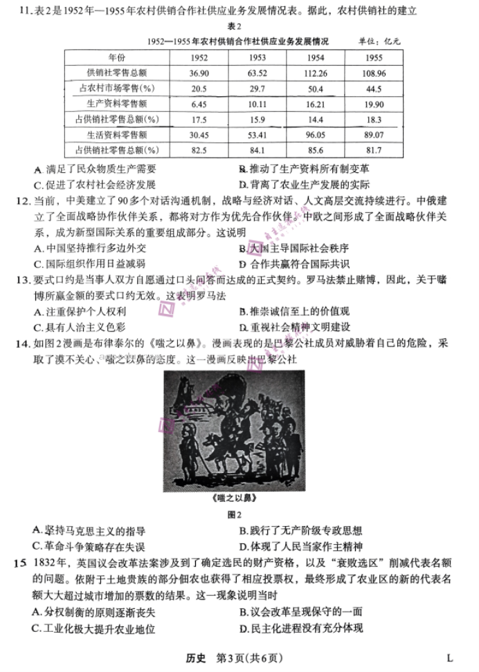 陕西菁师联盟2024高三10月质量监测考试历史试题及答案