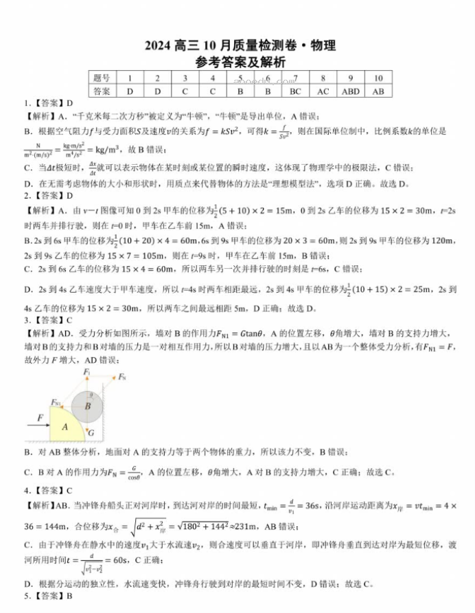 安徽徽师联盟2024届高三10月质量检测物理试题及答案