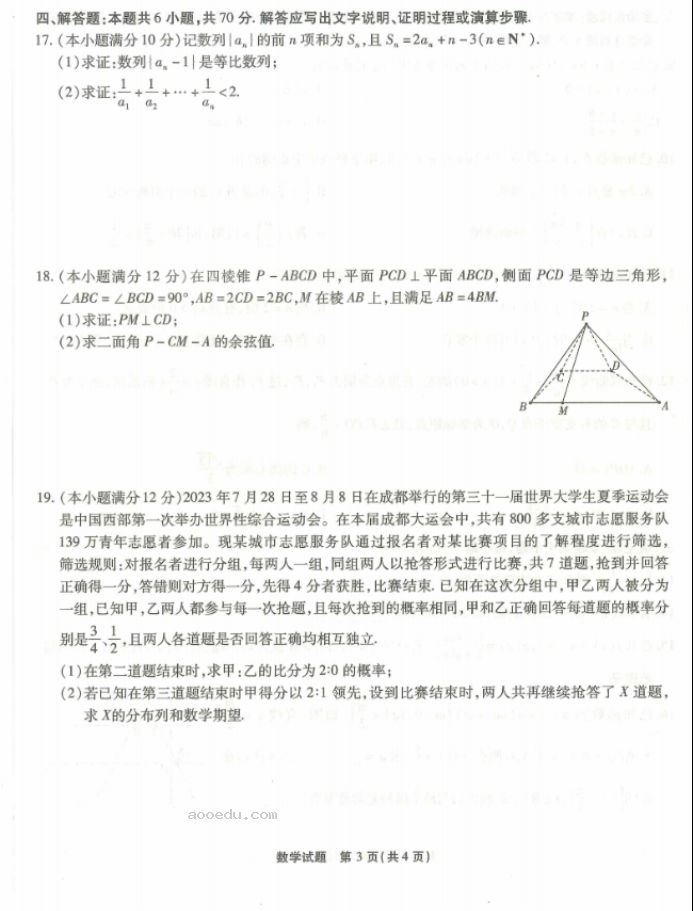 重庆南开中学2024高三第二次质量检测数学试题及答案解析