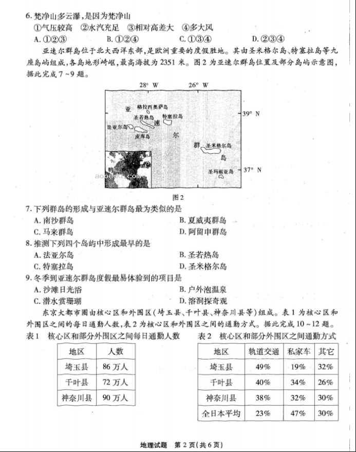 重庆南开中学2024高三第二次质量检测地理试题及答案解析