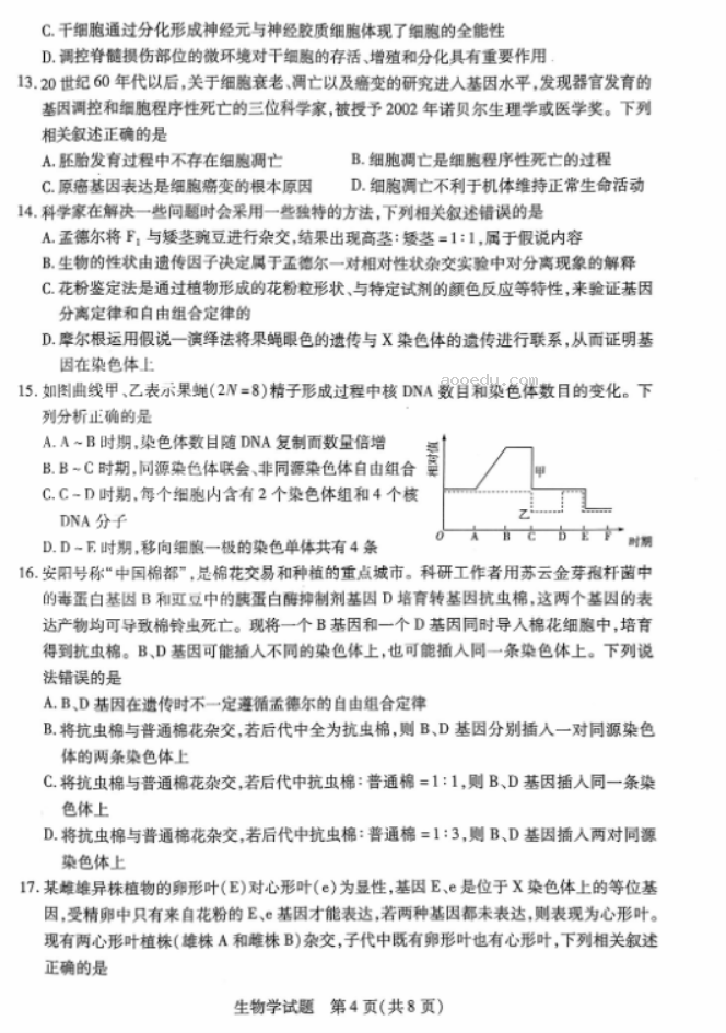 河南天一大联考2024高三阶段性测试二生物试题及答案解析