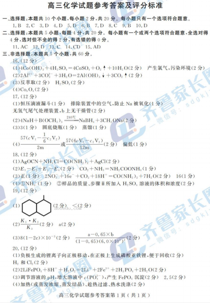 山东潍坊2024高三10月过程性检测化学试题及答案解析