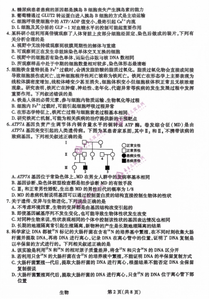 陕西天一大联考2024高三10月阶段性测试生物试题及答案