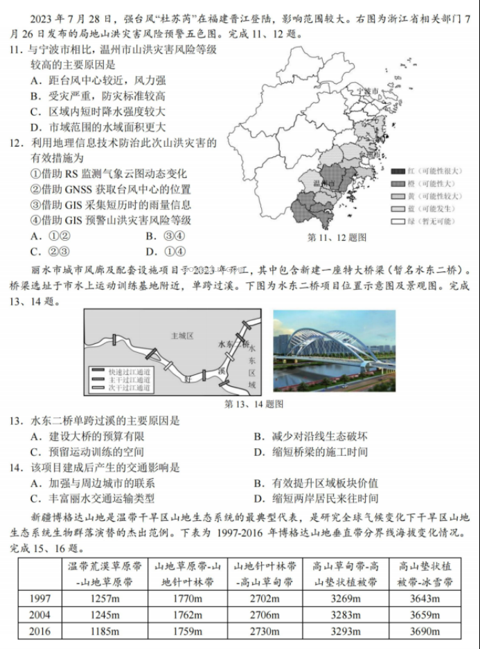 浙江十校联盟2024高三10月联考地理试题及答案解析