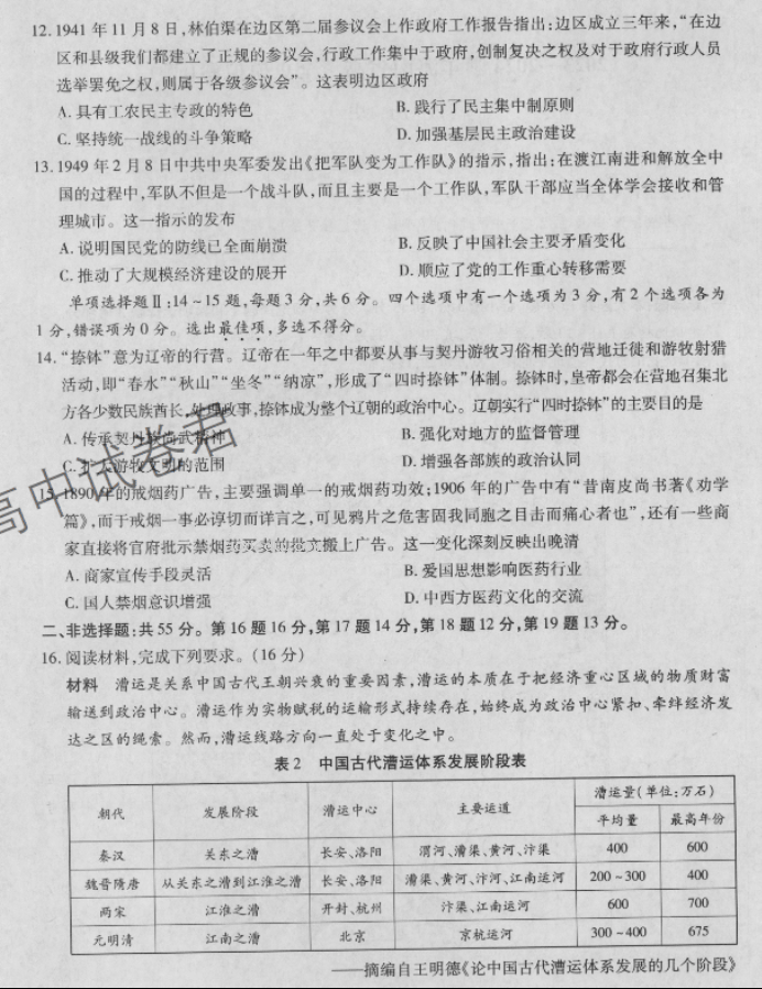 海南2024高三上学期高考全真模拟二历史试题及答案解析