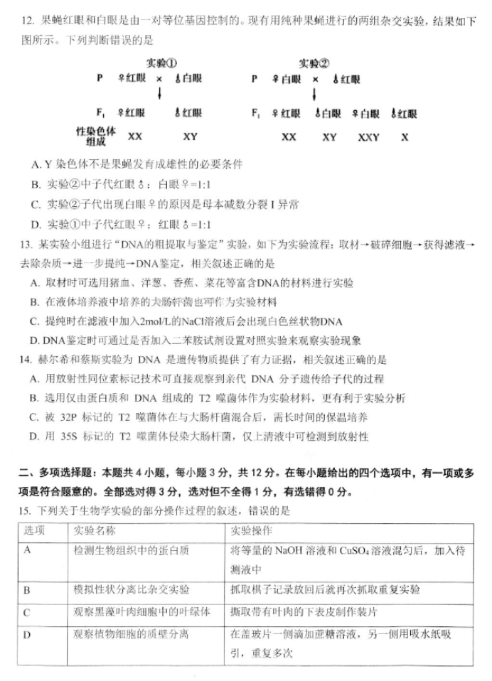 江苏高邮2024高三10月学情调研测试生物试题及答案解析