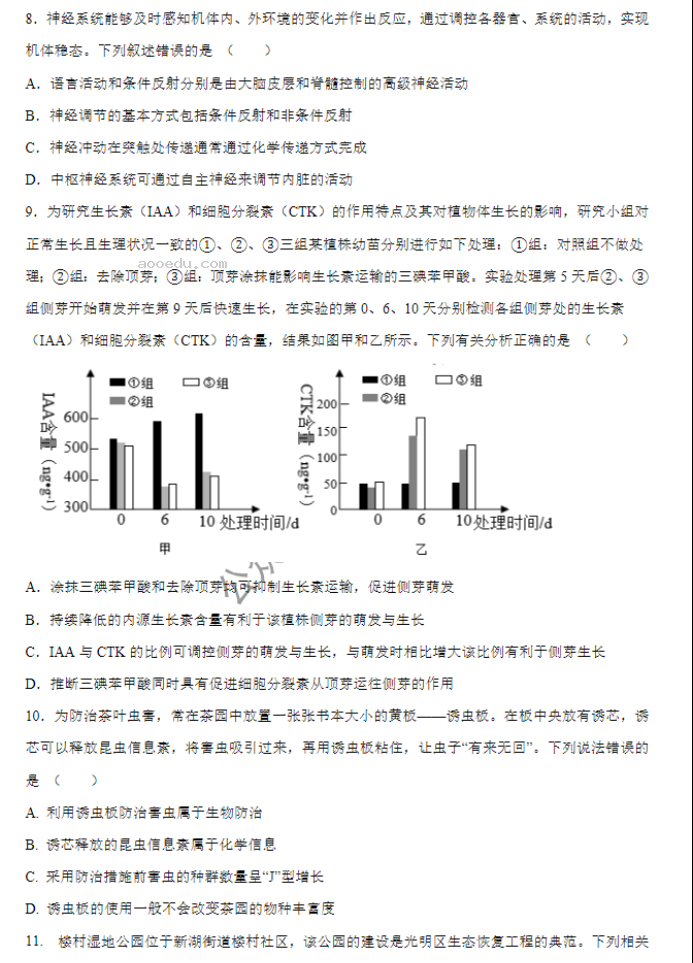 广东四校2024高三10月联考(二)生物试题及答案解析