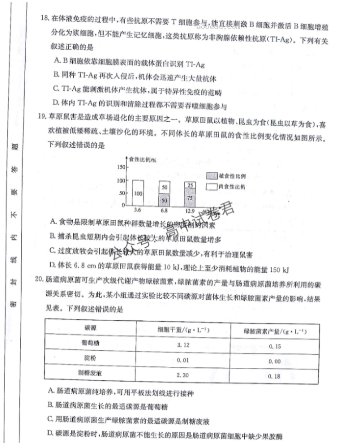 甘肃金太阳2024高三10月阶段检测生物试题及答案解析