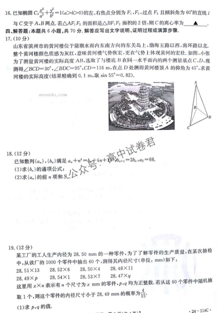 甘肃金太阳2024高三10月阶段检测数学试题及答案解析