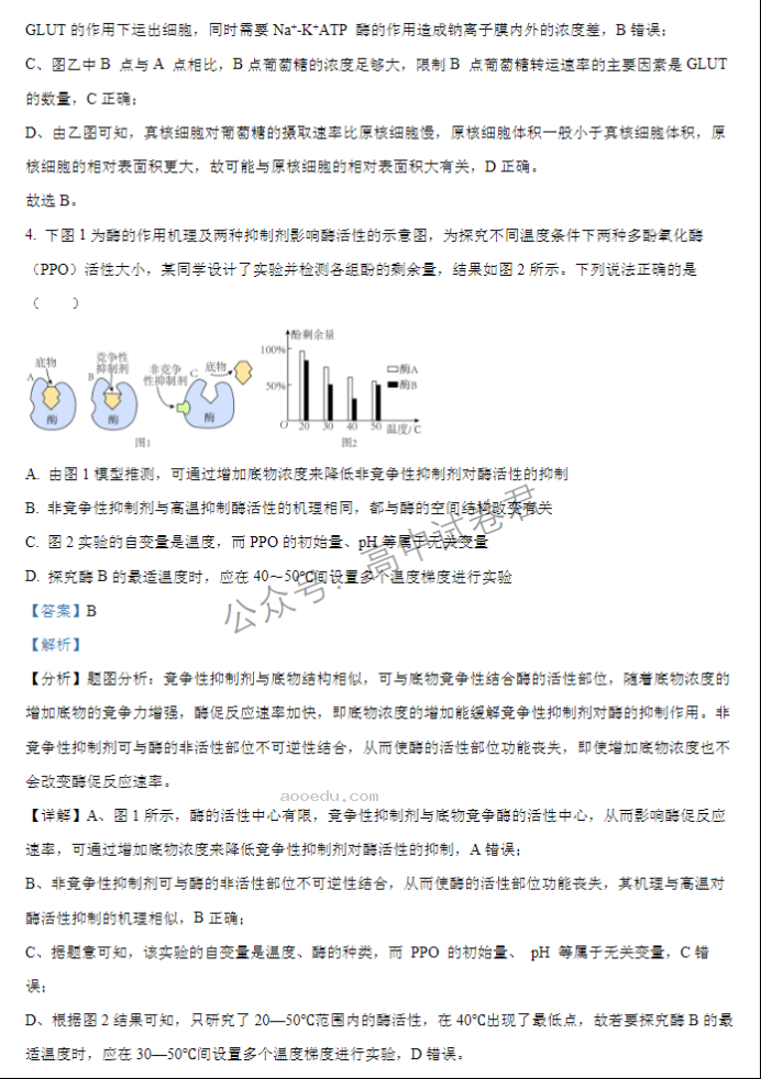 江苏扬州中学2024高三上学期10月月考生物试题及答案解析