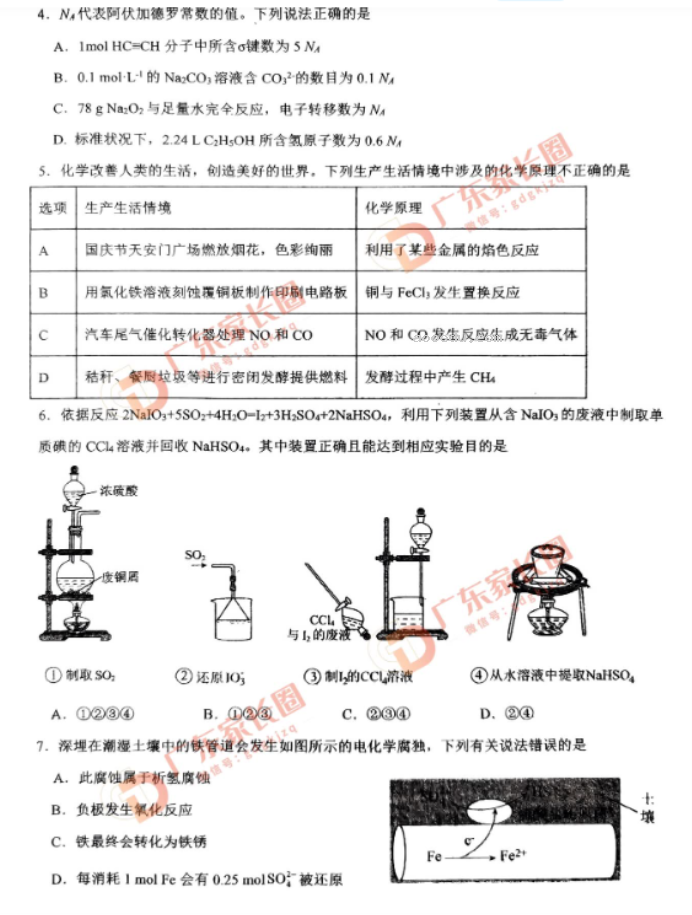 广东四校2024高三10月联考(二)化学试题及答案解析