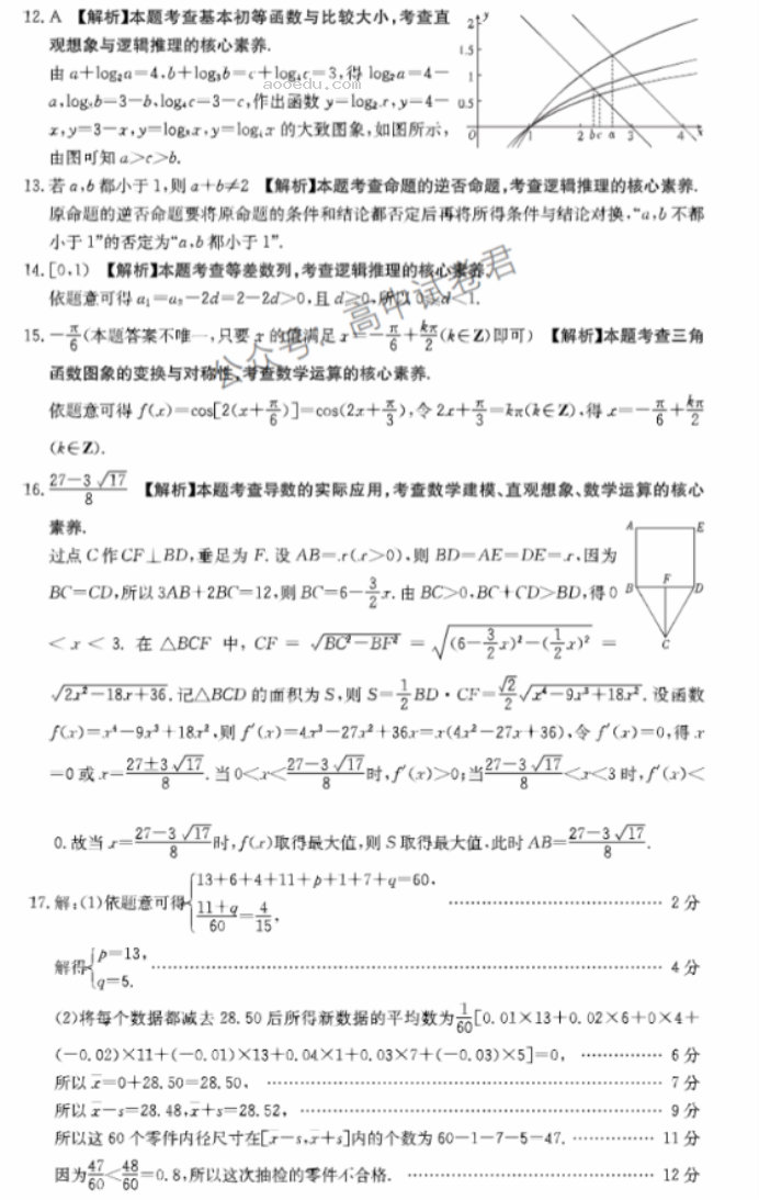 四川2024高三10月第二次联考文科数学试题及答案解析