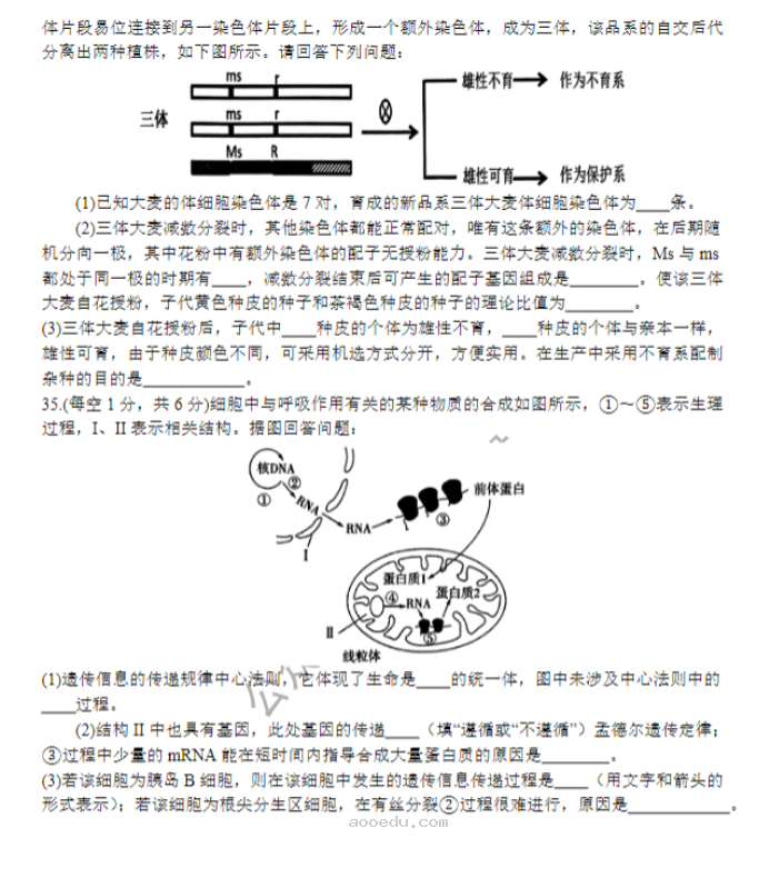 河南南阳一中2024高三第三次月考生物试题及答案解析