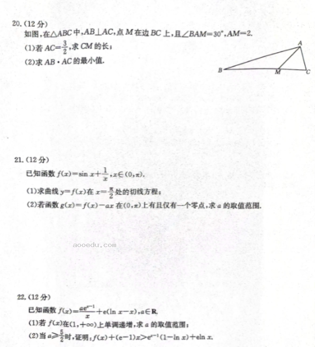 河北邢台五岳联盟2024高三第四次月考数学试题及答案解析