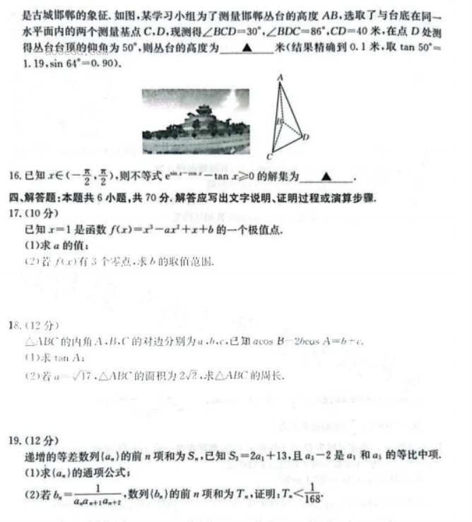 河南金太阳2024高三10月大联考数学试题及答案解析