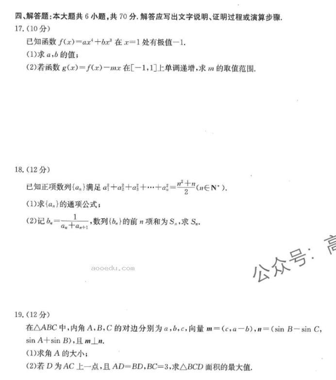 江西金太阳2024高三10月大联考数学试题及答案解析