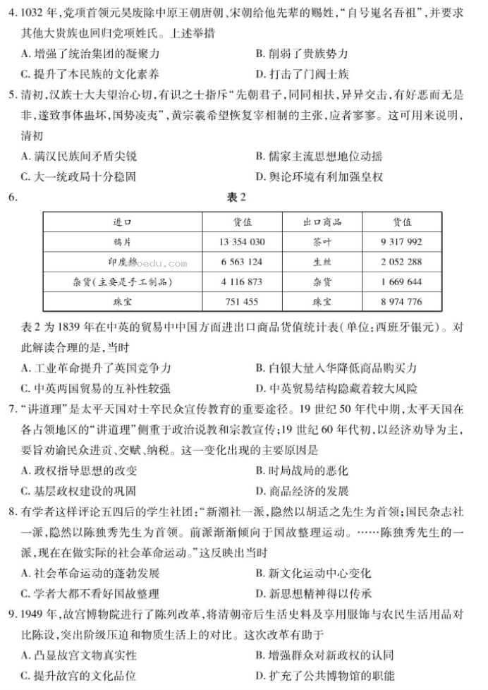 安徽巢湖一中2024高三上学期10月月考历史试题及答案解析