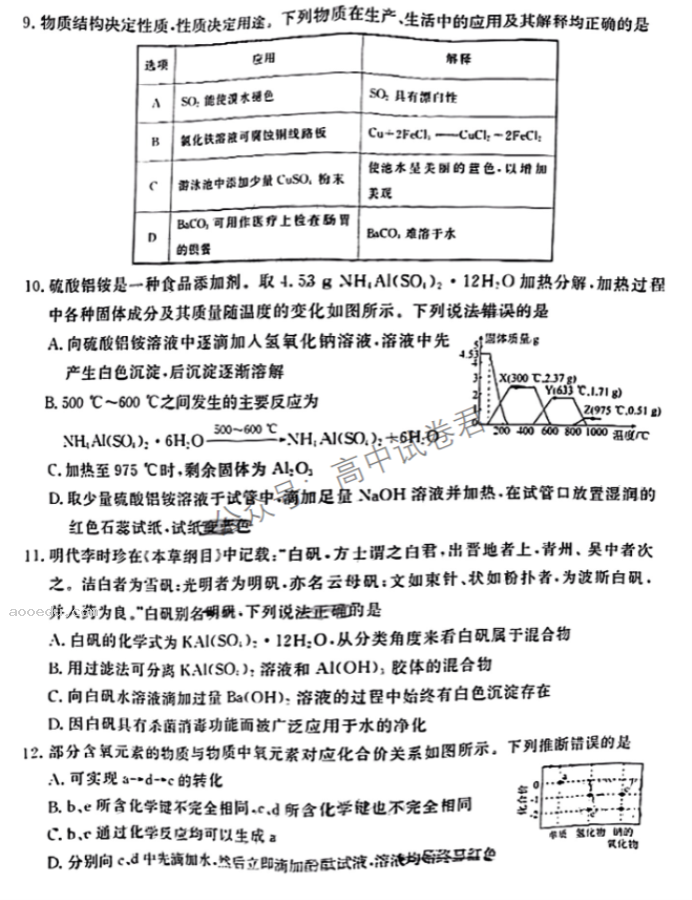 广东衡水金卷2024高三10月大联考化学试题及答案解析