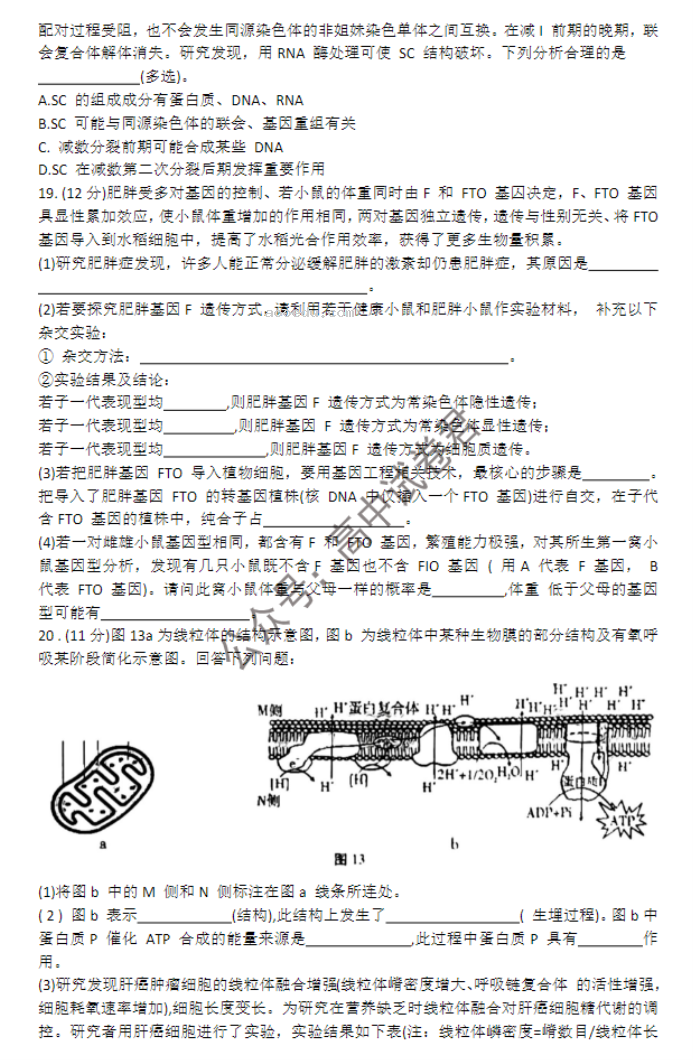 重庆巴蜀中学2024高考适应性月考三生物试题及答案解析