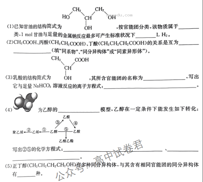 湖南金太阳2024高三10月联考化学试题及答案解析