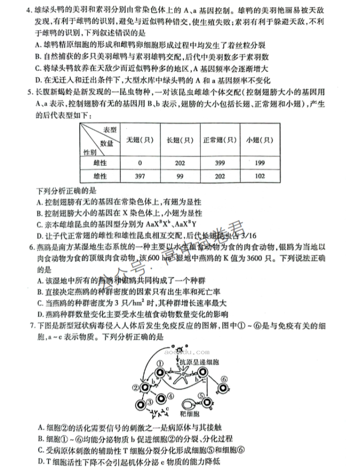 广西2024新高三毕业班10月摸底测试生物试题及答案解析