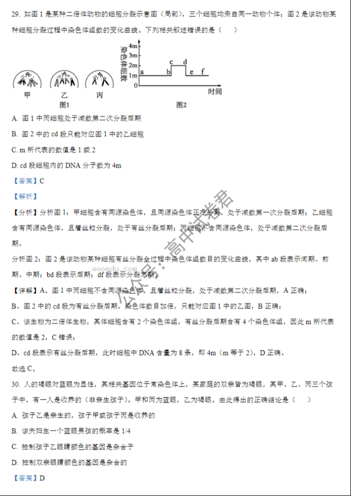 山西大同一中2024高三上学期10月月考生物试题及答案解析