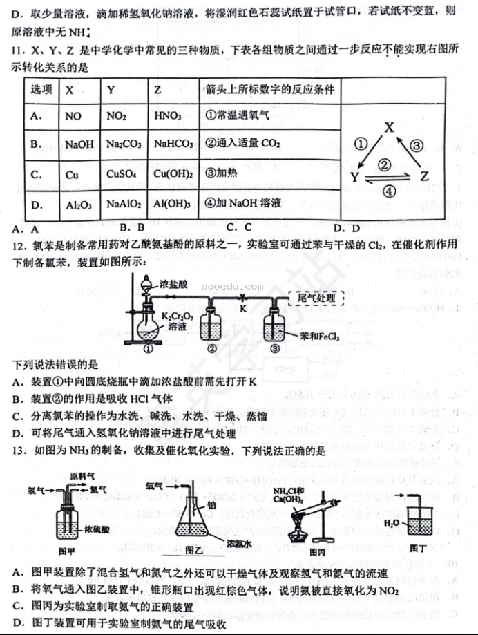 石家庄二中实验学校2024高三10月调研化学试题及答案解析