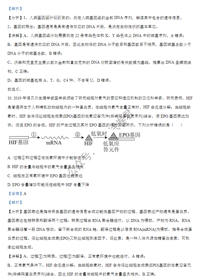 山西大学附中2024高三上学期10月月考生物试题及答案解析