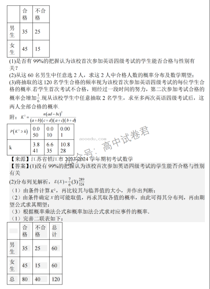 江苏泰州中学2024高三第一次质量检测数学试题及答案解析