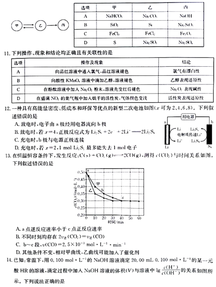 河南金太阳2024高三10月阶段性检测四化学试题及答案解析