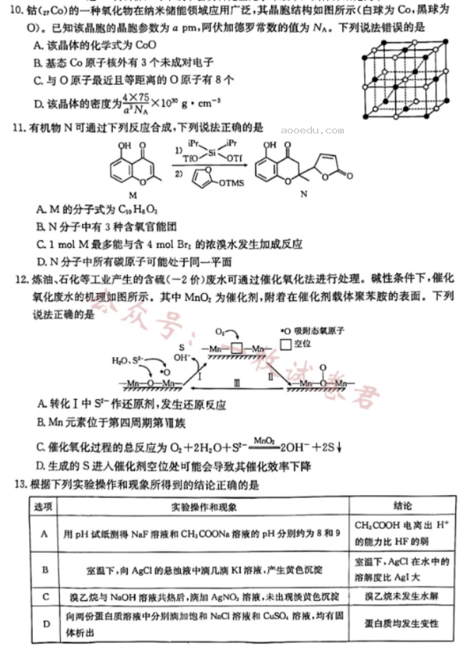 广西2024高三10月联合适应性训练检测化学试题及答案