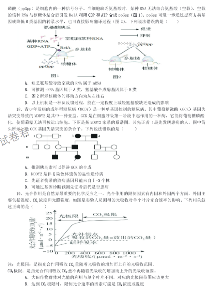 山东中昇2024高三10月大联考生物试题及答案解析