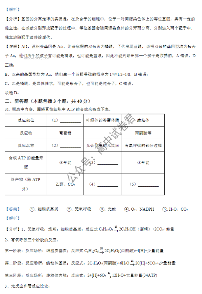 山西大同一中2024高三上学期10月月考生物试题及答案解析