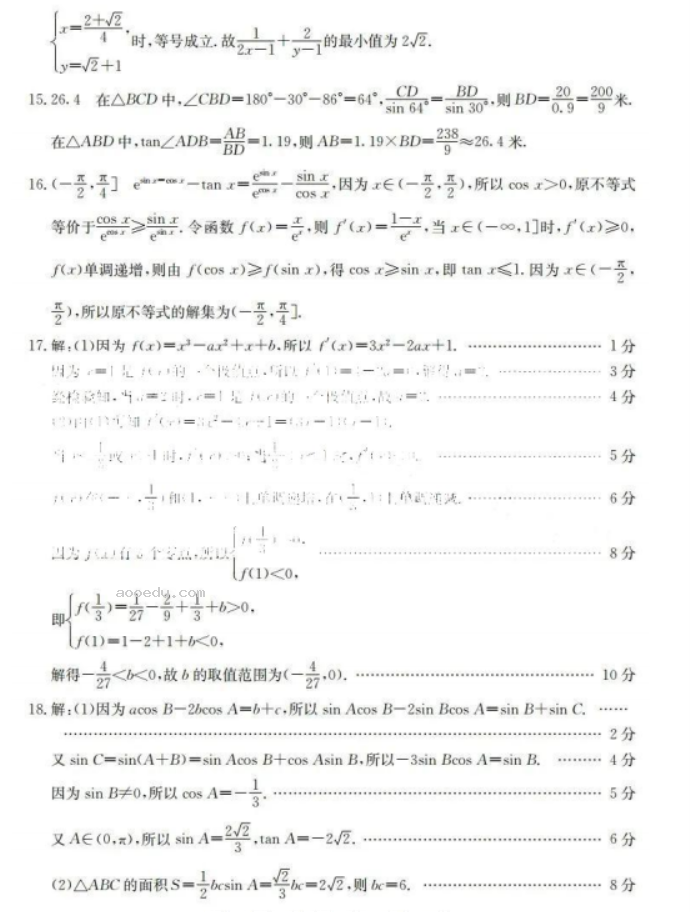 河南金太阳2024高三10月大联考数学试题及答案解析