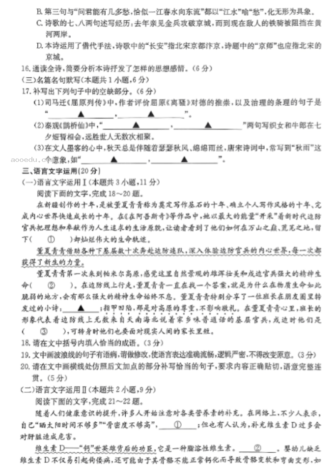 云南金太阳2024高三10月联考语文试题及答案解析