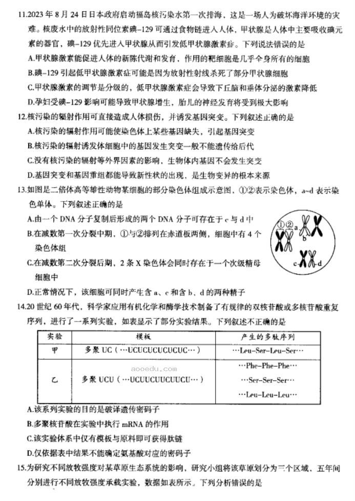 内蒙古赤峰2024高三10月一轮复习联考生物试题及答案解析