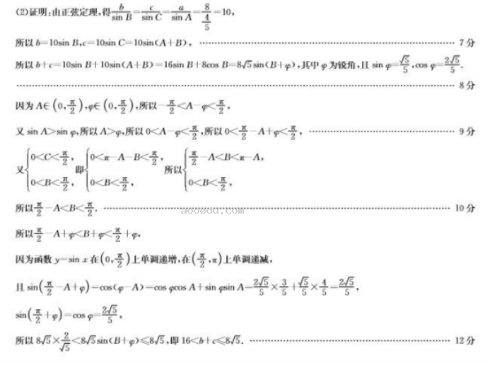 全国卷九师联盟2024高三10月质量检测文科数学试题及答案