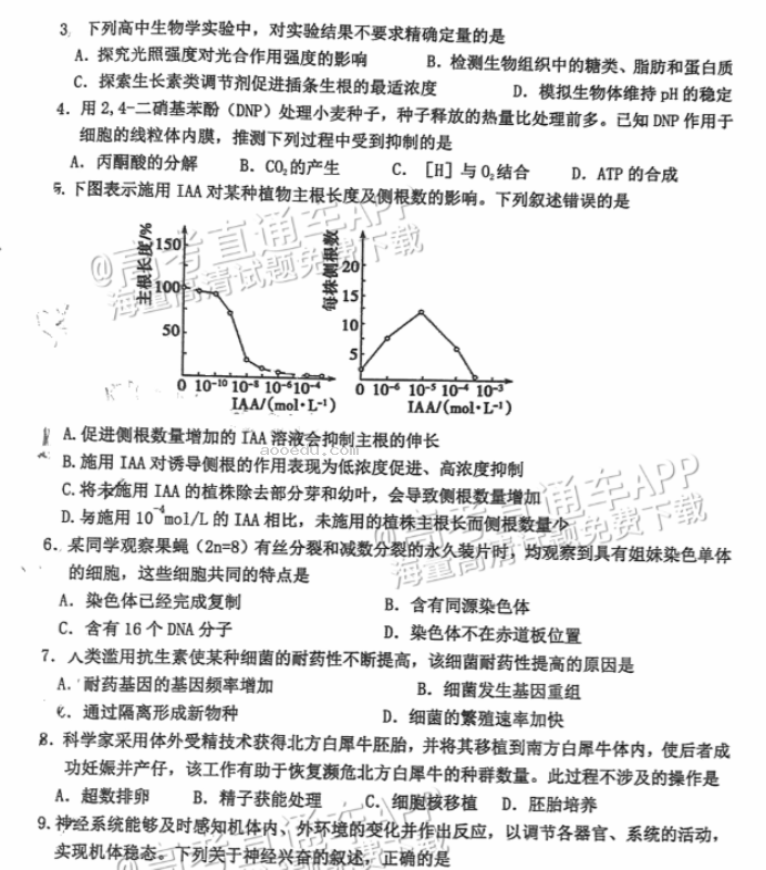 广州花都区2024高三10月调研考生物试题及答案解析