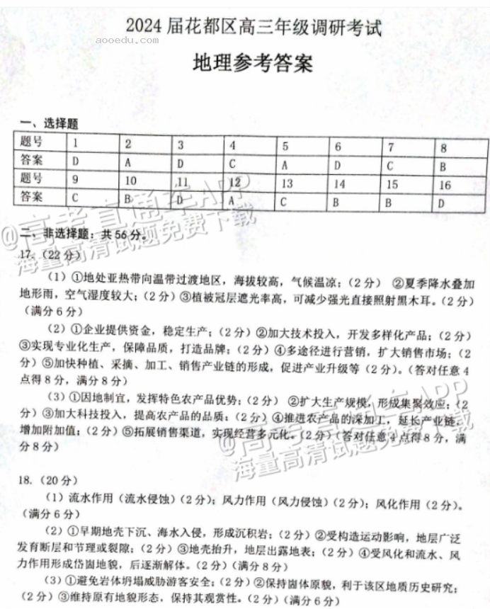 广州花都区2024高三10月调研考地理试题及答案解析