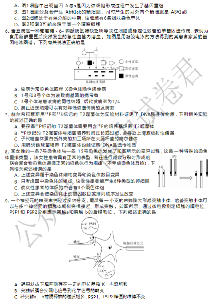 湖南天壹名校联盟2024高三10月大联考生物试题及答案解析