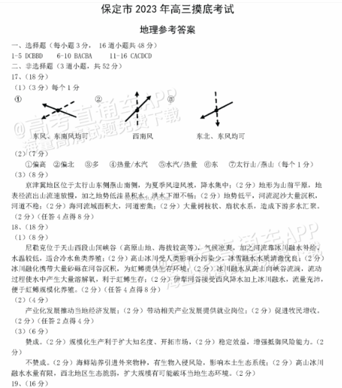 河北保定部分高中2024高三10月摸底考地理试题及答案解析