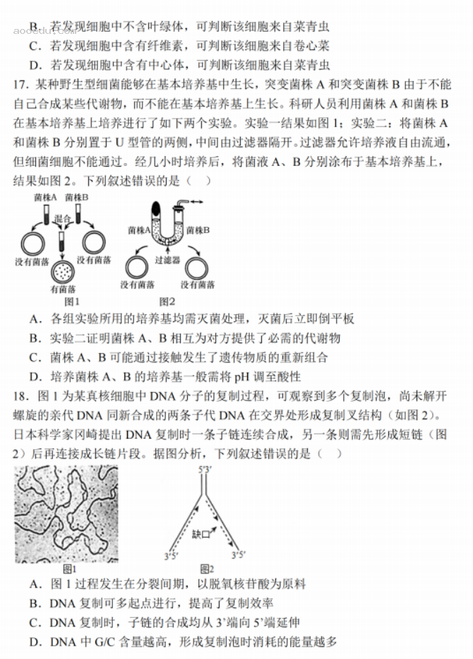 江苏南通2024高三上学期期中考前模拟生物试题及答案解析