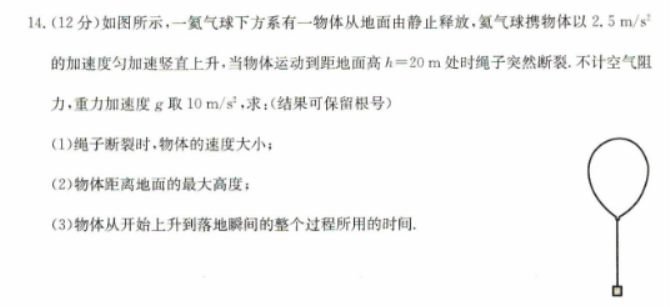 河北沧州远东七县2024高一10月期中考物理试题及答案解析