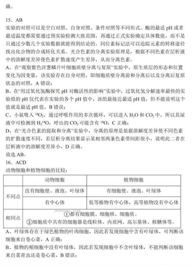 江苏南通2024高三上学期期中考前模拟生物试题及答案解析