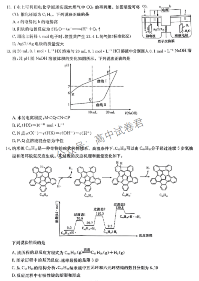 湖南湘东九校2024高三11月联考化学试题及答案解析